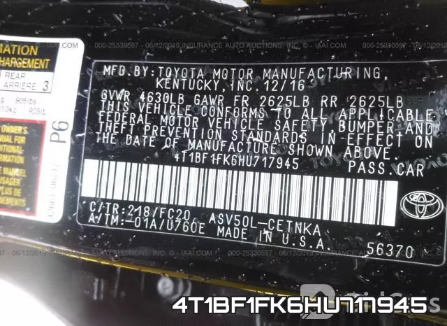 4T1BF1FK6HU717945 фото 10
