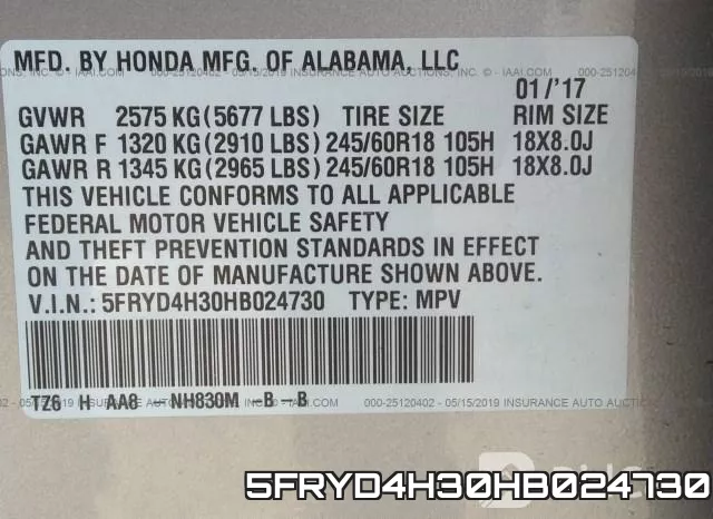 5FRYD4H30HB024730 фото 10