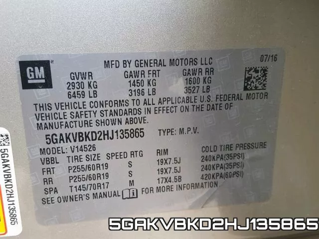 5GAKVBKD2HJ135865 фото 2