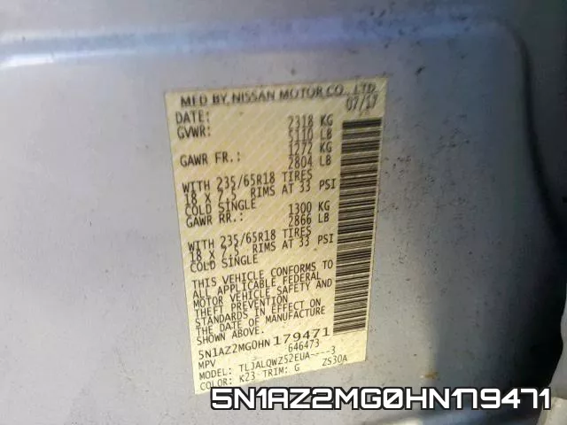 5N1AZ2MG0HN179471 фото 2