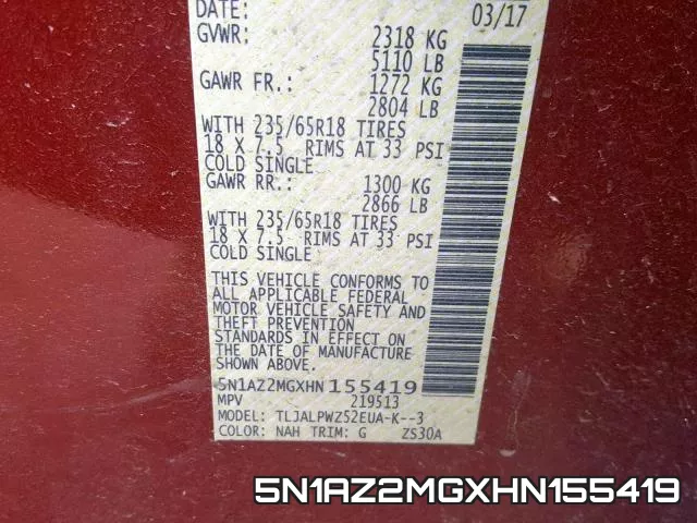 5N1AZ2MGXHN155419 фото 2