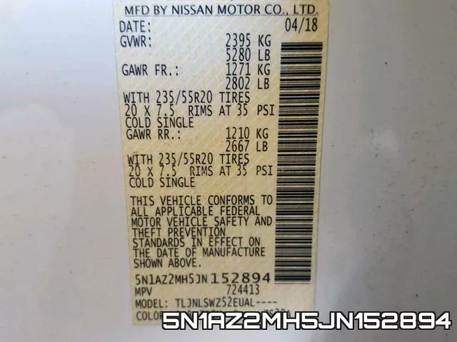 5N1AZ2MH5JN152894 фото 2
