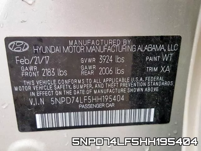 5NPD74LF5HH195404 фото 2