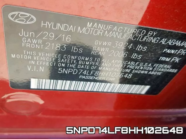 5NPD74LF8HH102648 фото 2