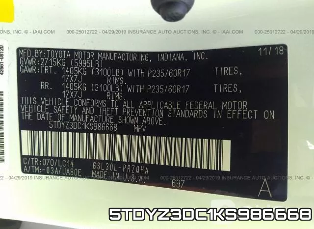5TDYZ3DC1KS986668 фото 10