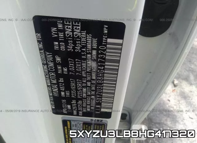 5XYZU3LB8HG417320 фото 10
