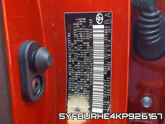 5YFBURHE4KP926167 фото 2