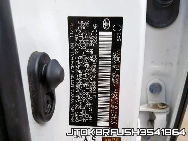 JTDKBRFU5H3541864 фото 2