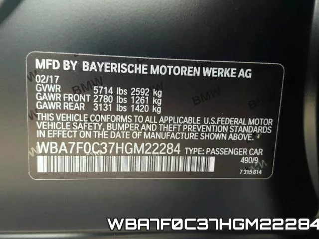 WBA7F0C37HGM22284 фото 2
