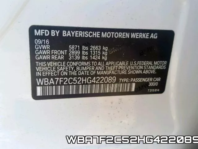 WBA7F2C52HG422089 фото 2