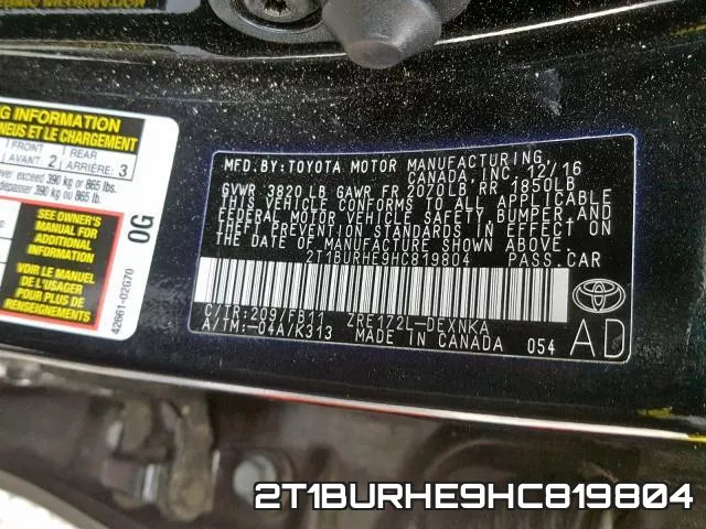 2T1BURHE9HC819804 фото 2