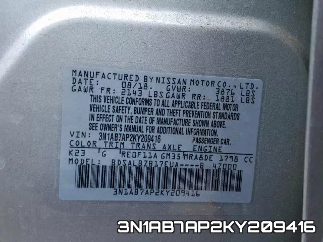 3N1AB7AP2KY209416 фото 2