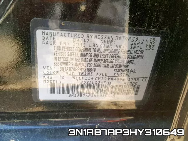 3N1AB7AP3HY310649 фото 2