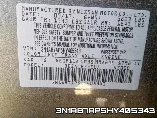 3N1AB7AP5HY405343 фото 2