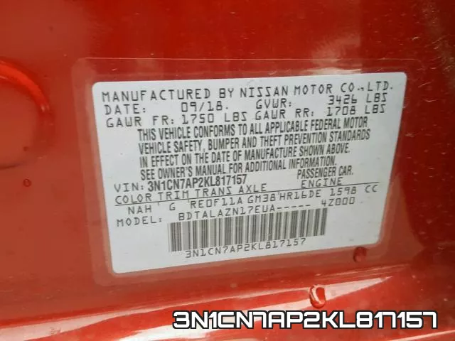 3N1CN7AP2KL817157 фото 2