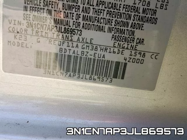 3N1CN7AP3JL869573 фото 2