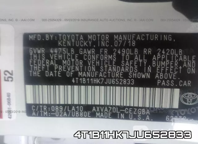 4T1B11HK7JU652833 фото 8