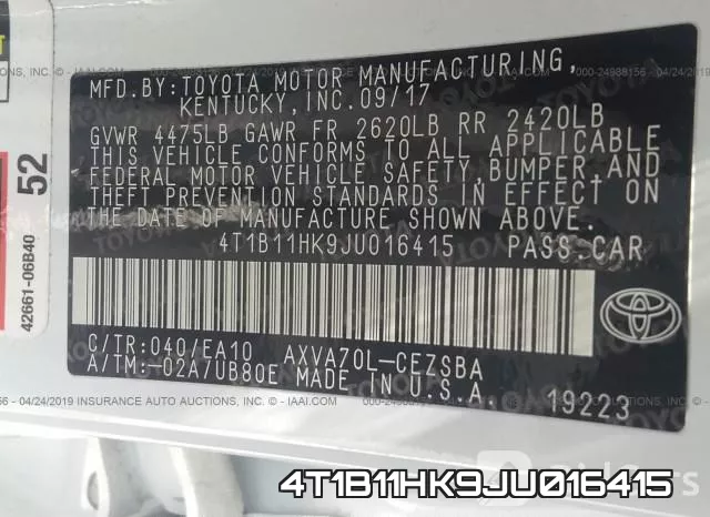 4T1B11HK9JU016415 фото 9