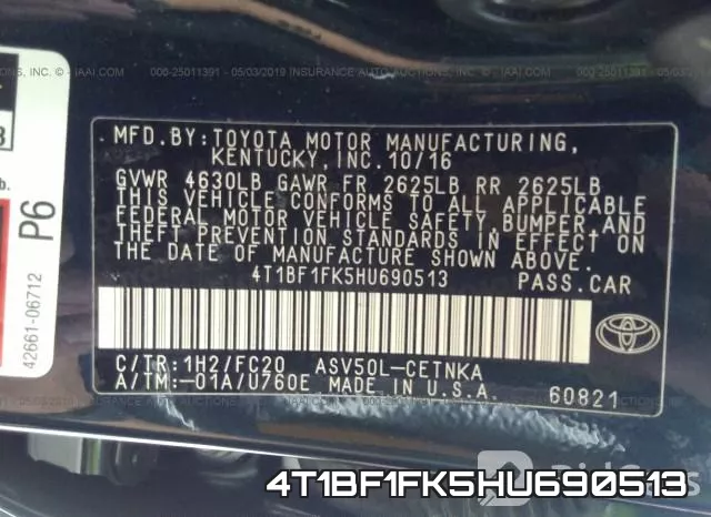 4T1BF1FK5HU690513 фото 10