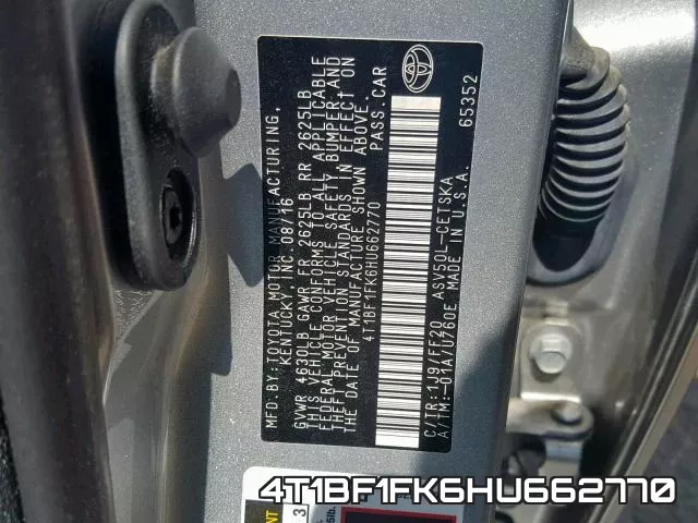 4T1BF1FK6HU662770 фото 2