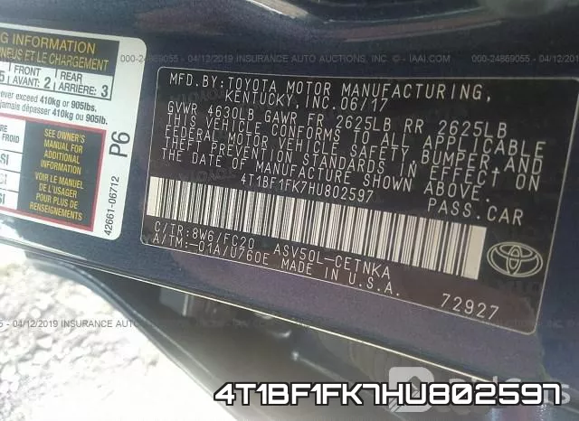 4T1BF1FK7HU802597 фото 10