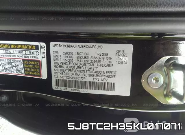 5J8TC2H35KL017071 фото 9