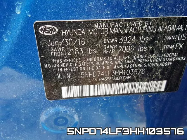 5NPD74LF3HH103576 фото 2