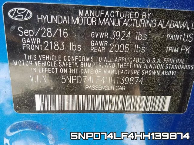 5NPD74LF4HH139874 фото 2