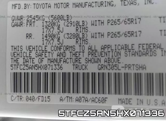 5TFCZ5AN5HX071336 фото 9