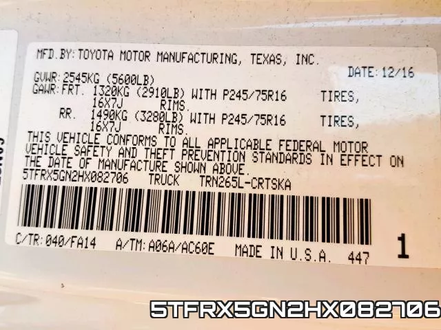 5TFRX5GN2HX082706 фото 2
