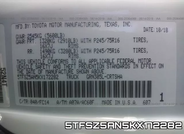 5TFSZ5AN5KX172282 фото 10