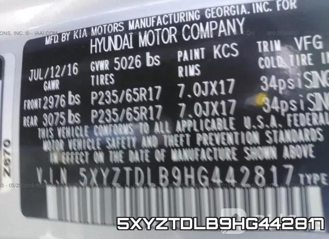 5XYZTDLB9HG442817 фото 10