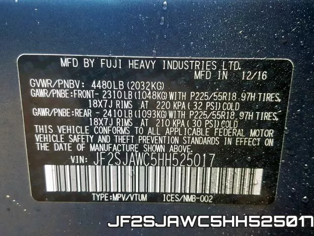 JF2SJAWC5HH525017 фото 2