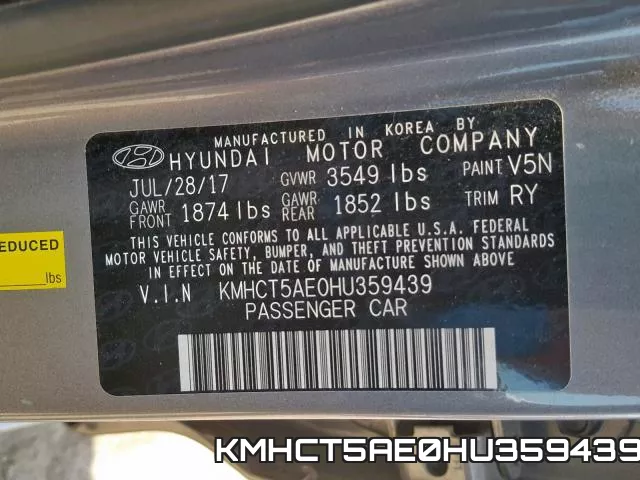 KMHCT5AE0HU359439 фото 2