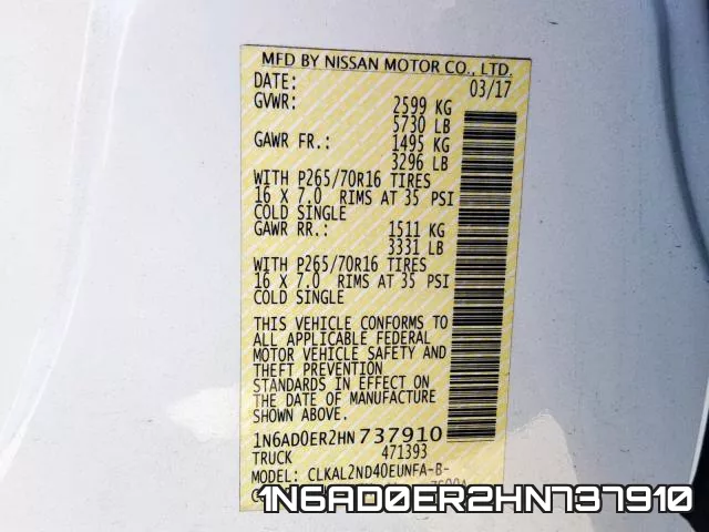 1N6AD0ER2HN737910 фото 2