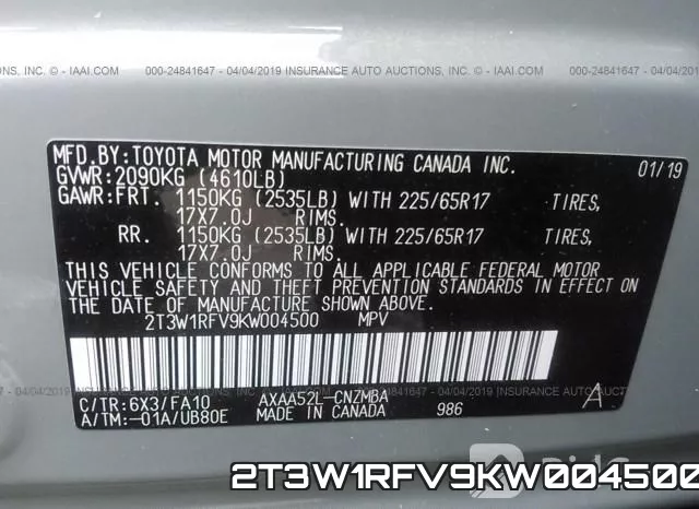 2T3W1RFV9KW004500 фото 10