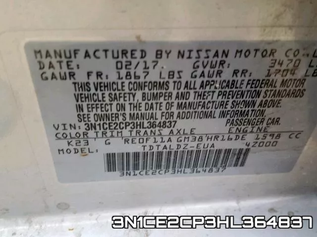 3N1CE2CP3HL364837 фото 2