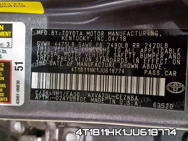 4T1B11HK1JU618774 фото 2