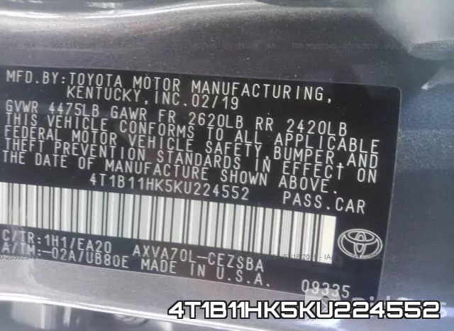 4T1B11HK5KU224552 фото 10