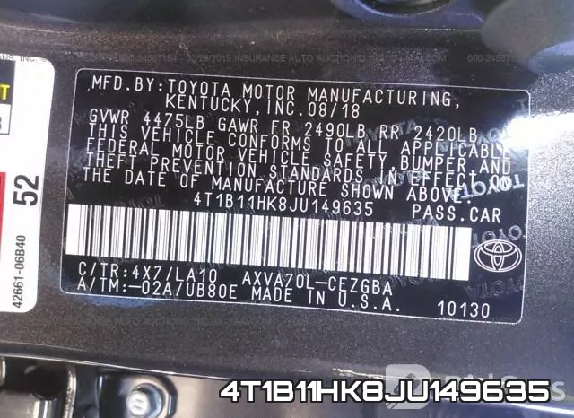 4T1B11HK8JU149635 фото 10