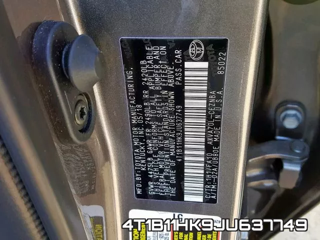 4T1B11HK9JU637749 фото 2