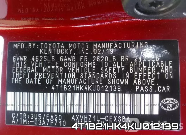 4T1B21HK4KU012139 фото 10