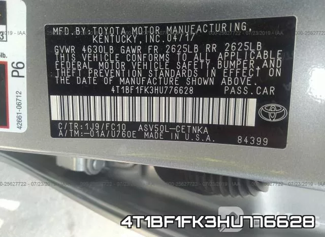 4T1BF1FK3HU776628 фото 9