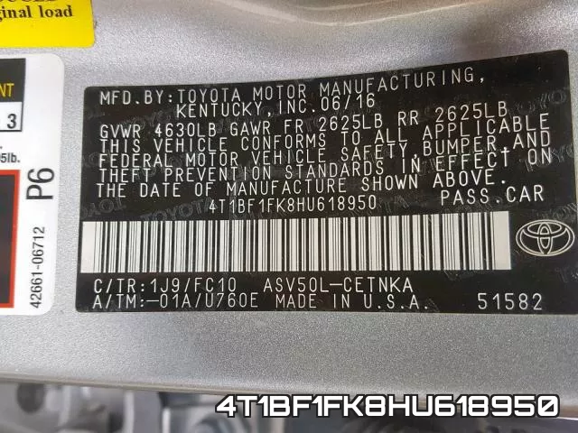 4T1BF1FK8HU618950 фото 2