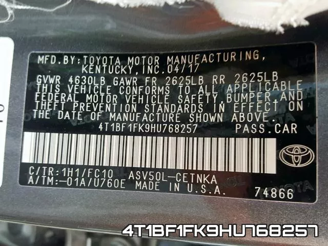 4T1BF1FK9HU768257 фото 2