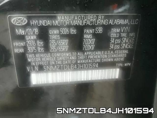 5NMZTDLB4JH101594 фото 2