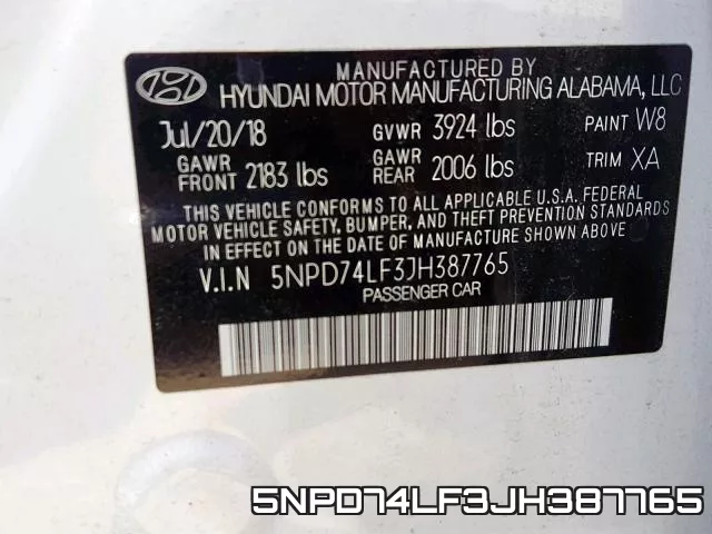 5NPD74LF3JH387765 фото 2