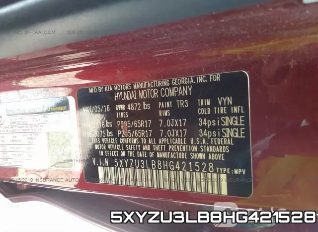 5XYZU3LB8HG421528 фото 10