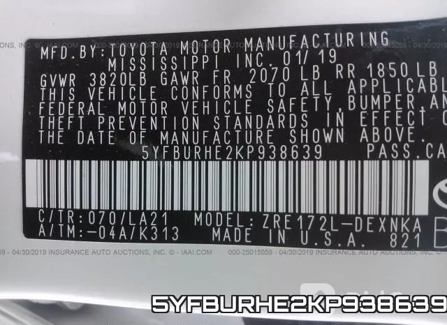 5YFBURHE2KP938639 фото 10