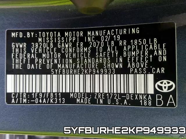 5YFBURHE2KP949933 фото 2
